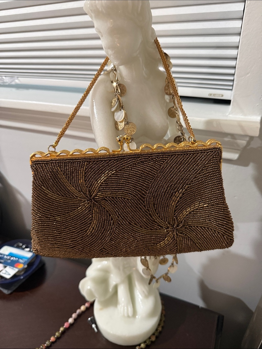 Source Unknown Brown and Gold Beaded Evening Clutch